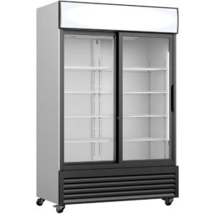 Commercial Twin Bottle cooler Upright 730 litres Fan assisted cooling Sliding glass doors Black&White | Adexa GDR555